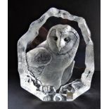 Large Mats Jonasson Crystal Barn Owl Sculpture