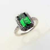 Sterling Silver Diamonique & Emerald Ring