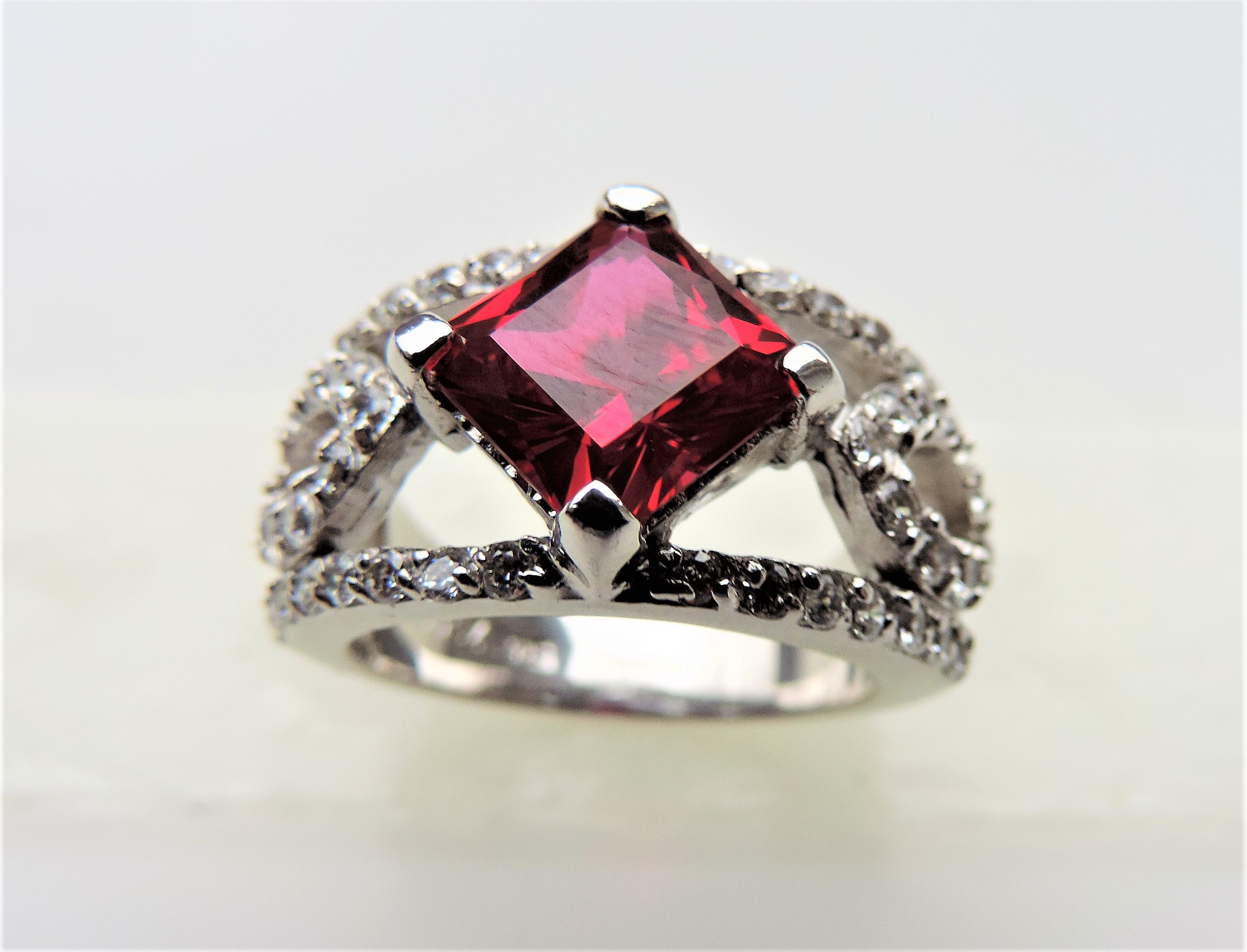 Sterling Silver Diamonique & Ruby Ring - Image 2 of 4