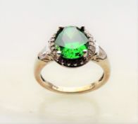 Sterling Silver Diamonique & Emerald Ring