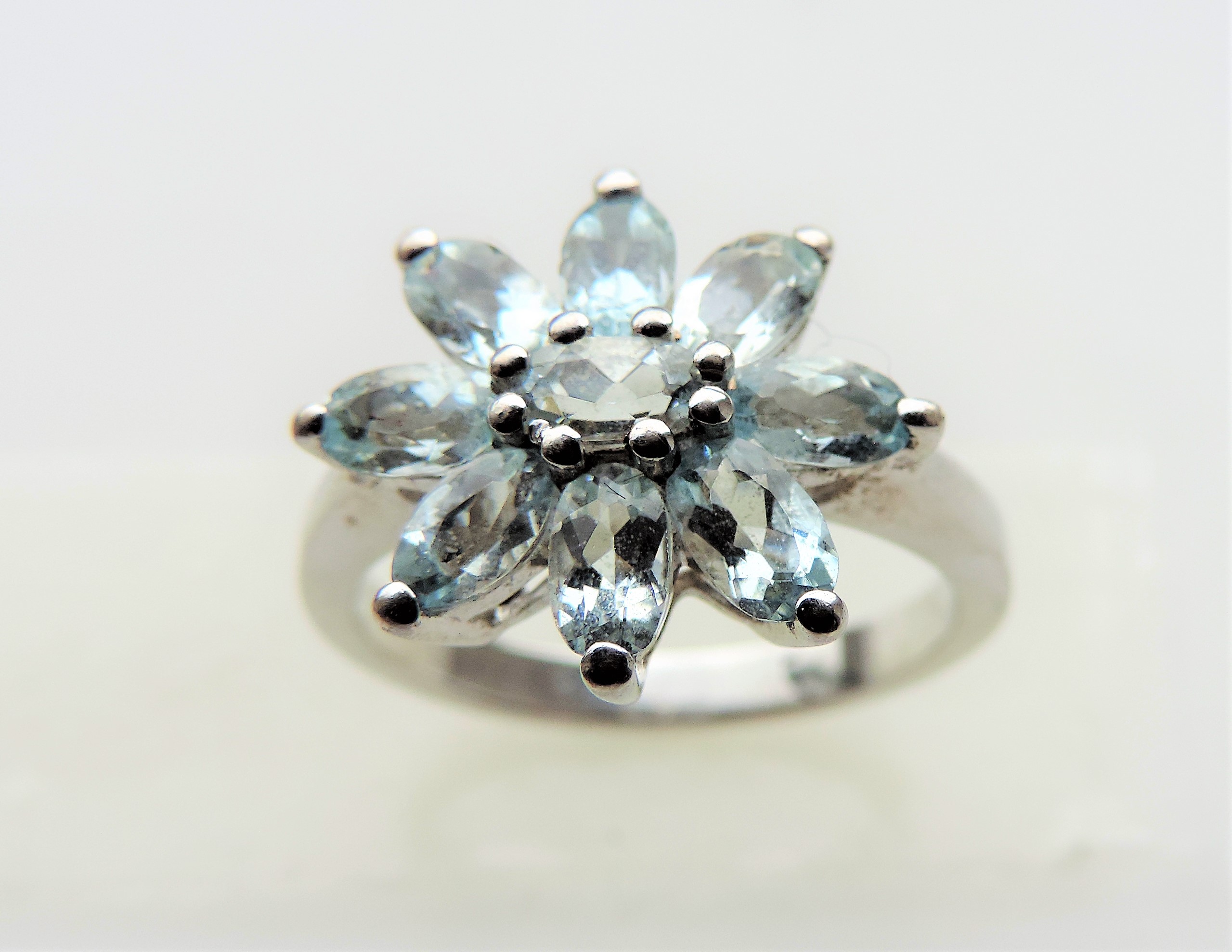 1.8 carat Blue Topaz Flower Cluster Ring