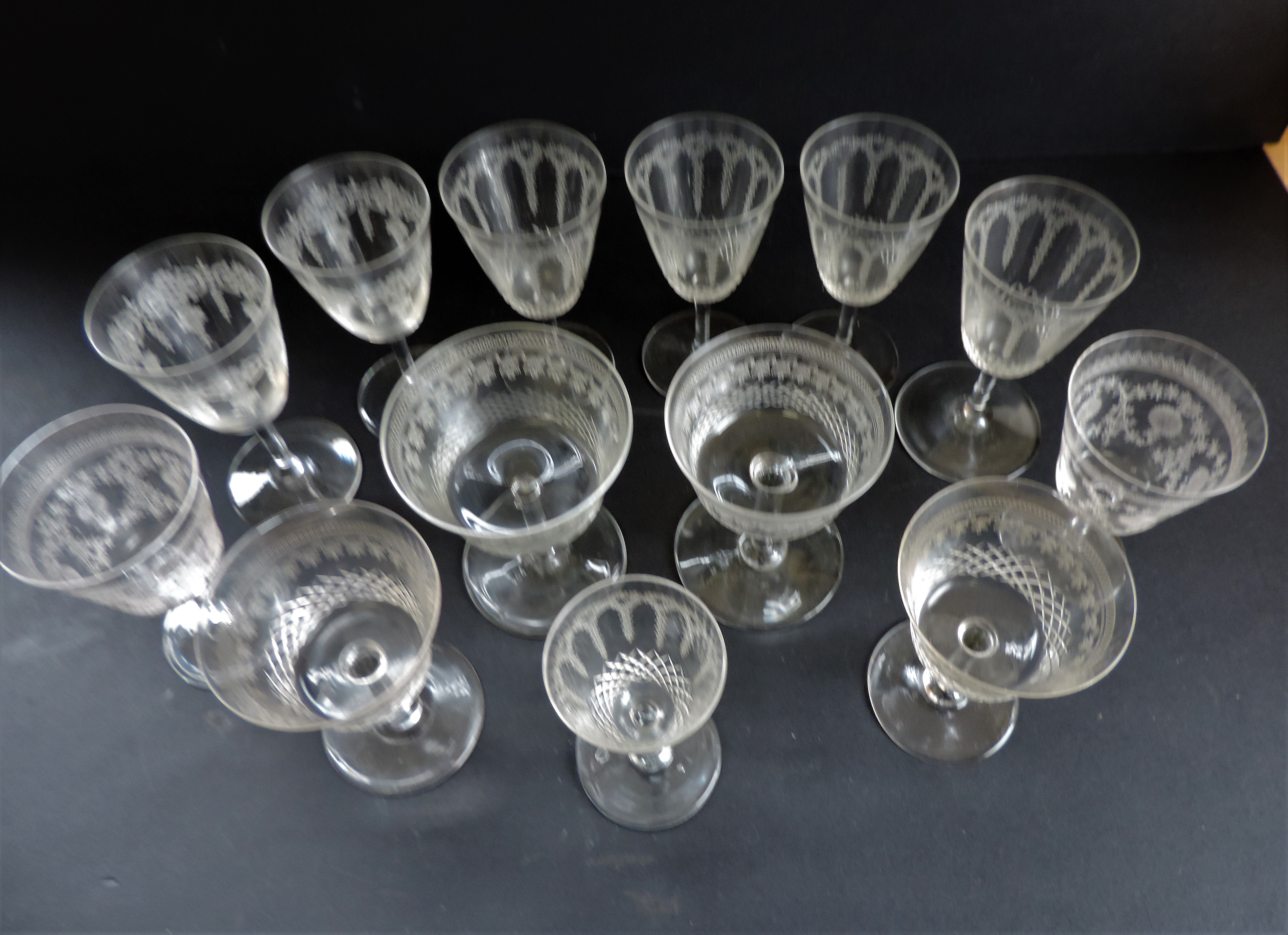 Collection of Antique Edwardian Etched Glasses - Image 2 of 6