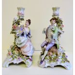 Pair of Antique German C.G. Schierholz & Sohn Porcelain Candlesticks