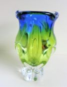 Chribska Czech Blue & Green Glass Vase by Josef Hospodka