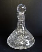 Large Heavy Cut Crystal Ships Decanter 27cm Tall