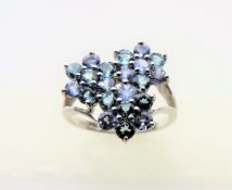 Sterling Silver Blue Topaz Flower Cluster Ring