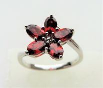 Sterling Silver Garnet Flower Cluster Ring