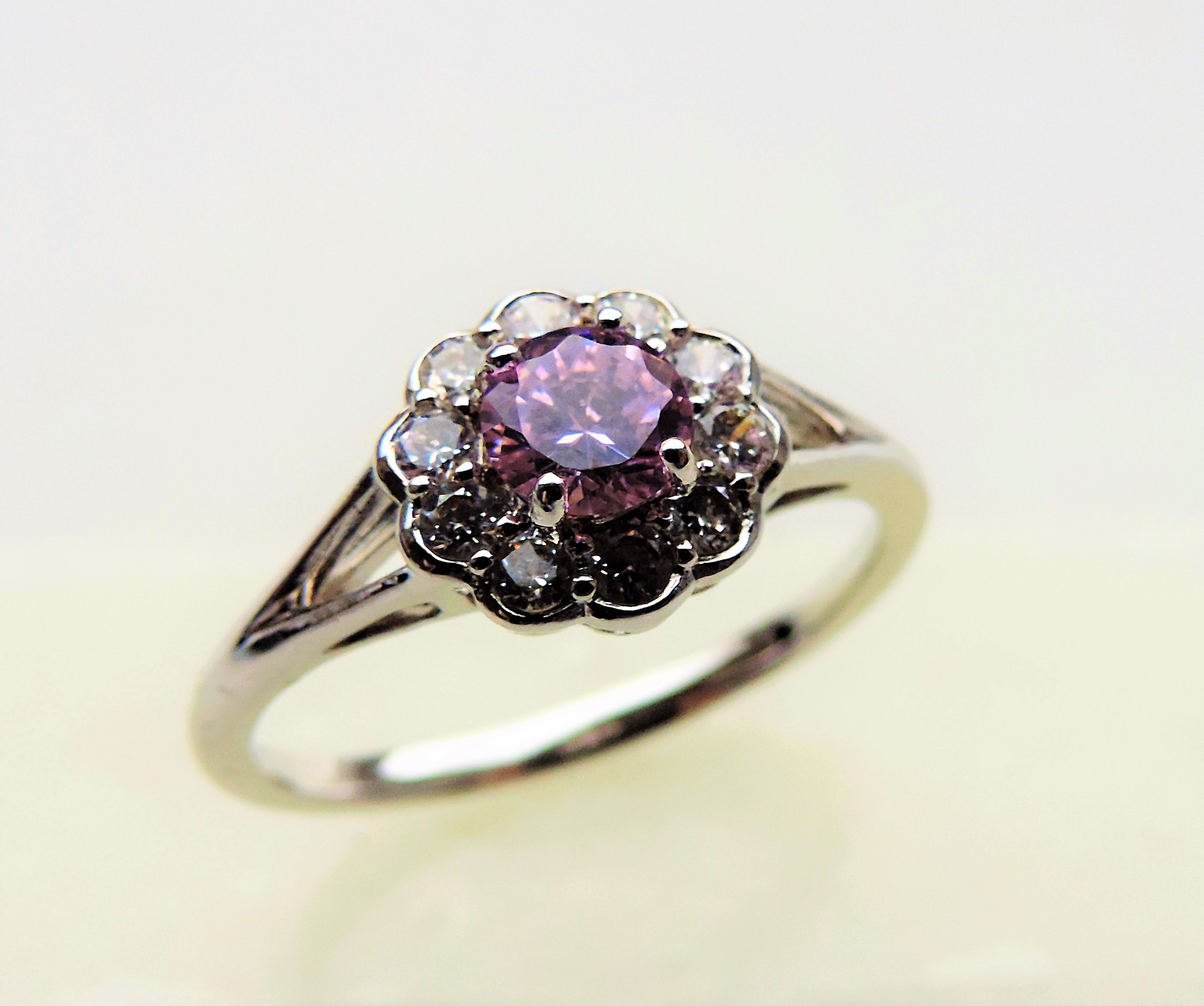 Pink and White Sapphire Sterling Silver Ring