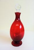 Antique Ruby Red Glass Decanter 27cm Tall