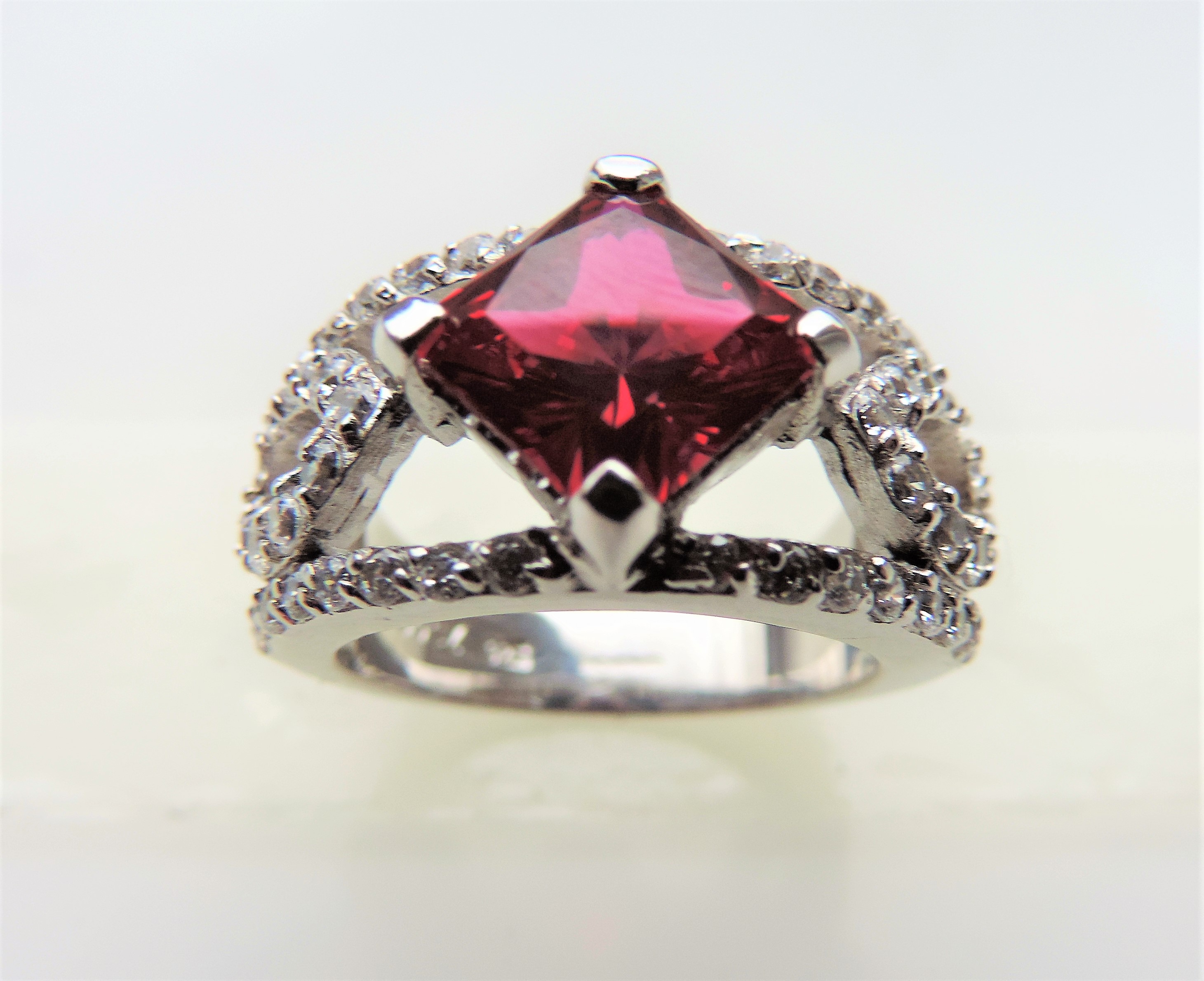 Sterling Silver Diamonique & Ruby Ring