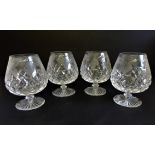 Set of 4 Antique Art Nouveau Cut & Etched Crystal Brandy Balloons