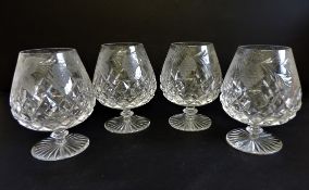 Set of 4 Antique Art Nouveau Cut & Etched Crystal Brandy Balloons