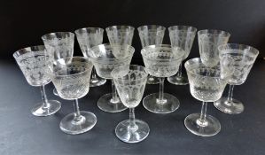 Collection of Antique Edwardian Etched Glasses