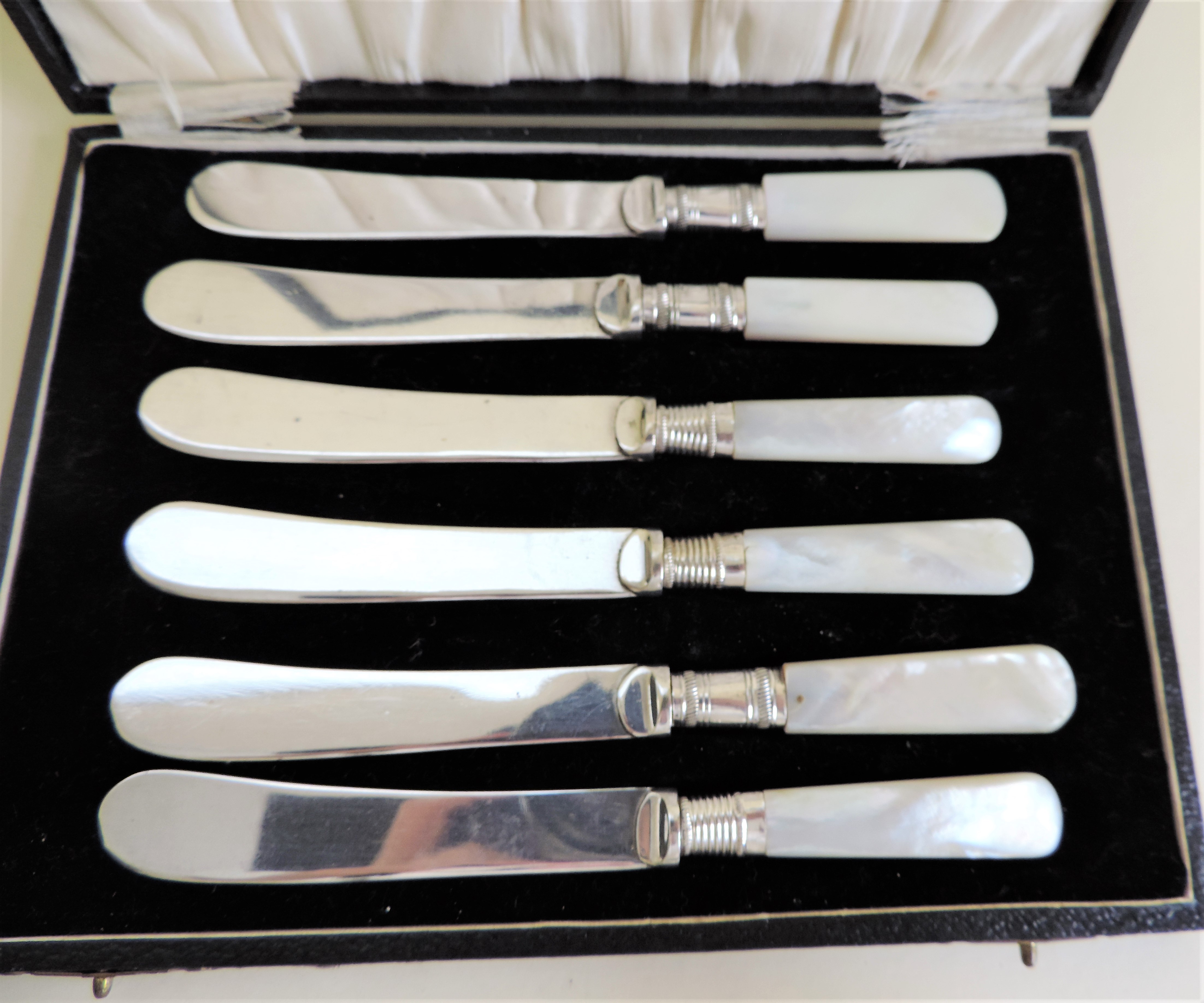 Antique Silver Plate Mother of Pearl Handled Butter Knives