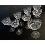 Set 8 Art Nouveau Greek Key Etched Crystal Wine Glasses