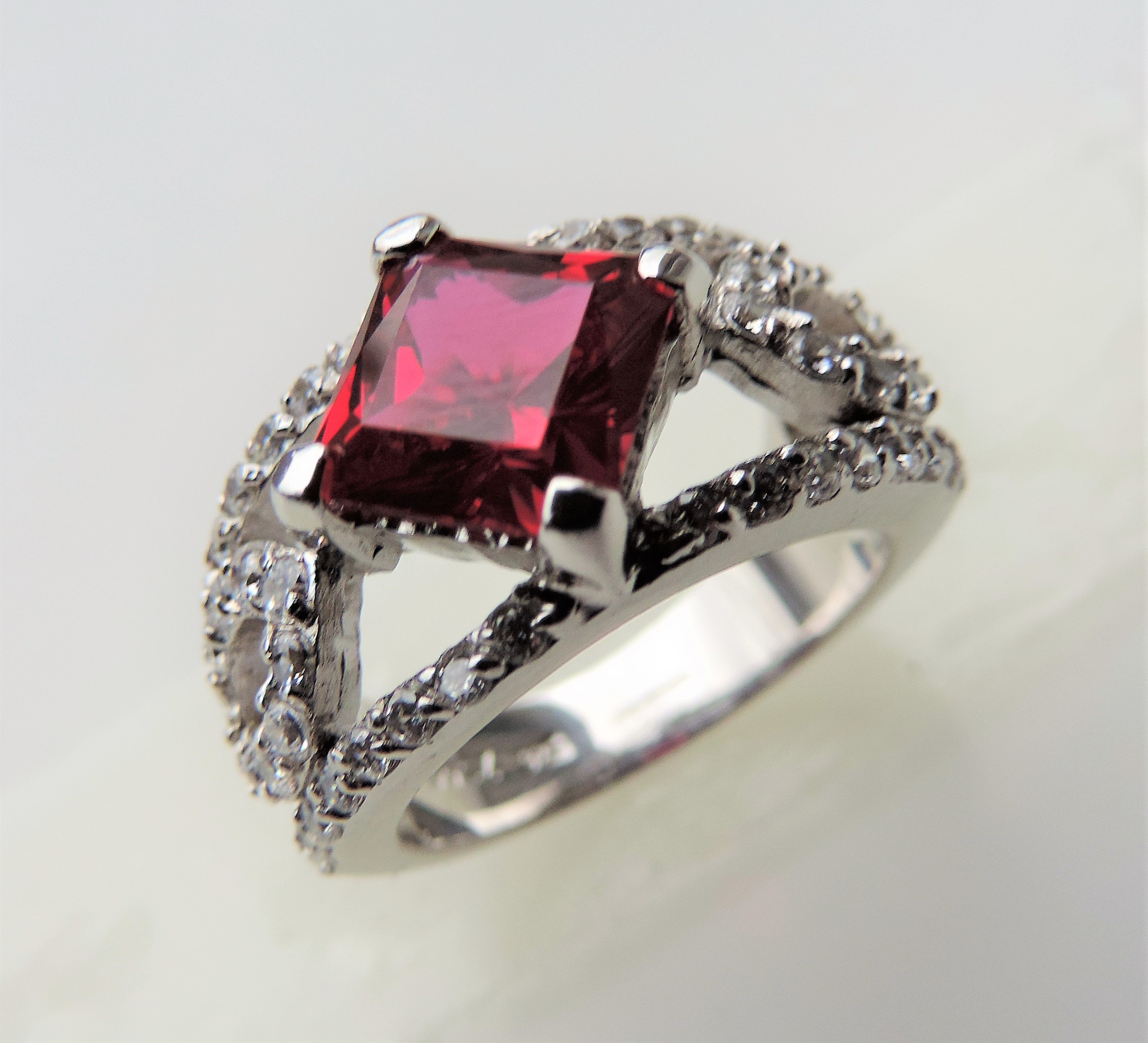 Sterling Silver Diamonique & Ruby Ring - Image 3 of 4