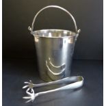 Vintage Silver Plate Ice Bucket & Tongs