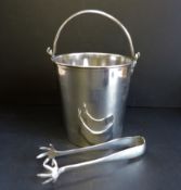 Vintage Silver Plate Ice Bucket & Tongs