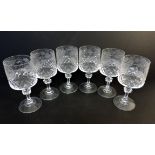 Set of 6 Antique Art Nouveau Cut & Etched Crystal Wine Glasses c.1900-1910