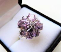 Sterling Silver Amethyst Cluster Dress Ring