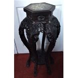 Antique Chinese Wood Pedestal Inlaid With Mother Of Pearl