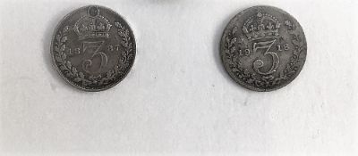 1887 & 1918 MAUNDY SILVER 3 PENCE COINS