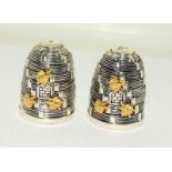 PAIR OF BEEHIVE SILVER PLATED SALT & PEPPER CONDIMENTS