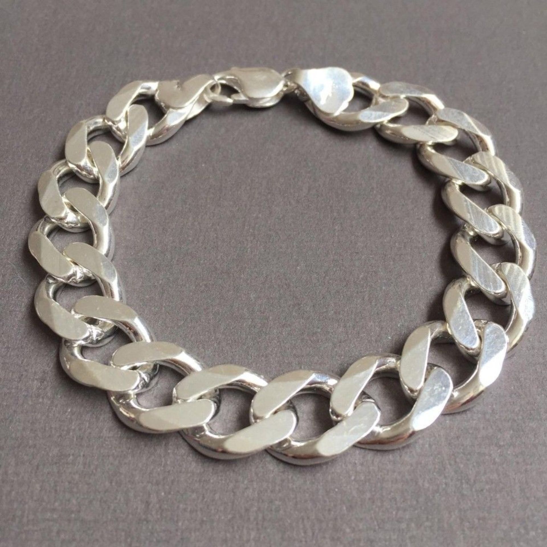 925 Sterling Silver Men's Solid Cuban Curb Link Chain Bracelet 13mm 56GR 9 inch - 23cm - Image 3 of 3