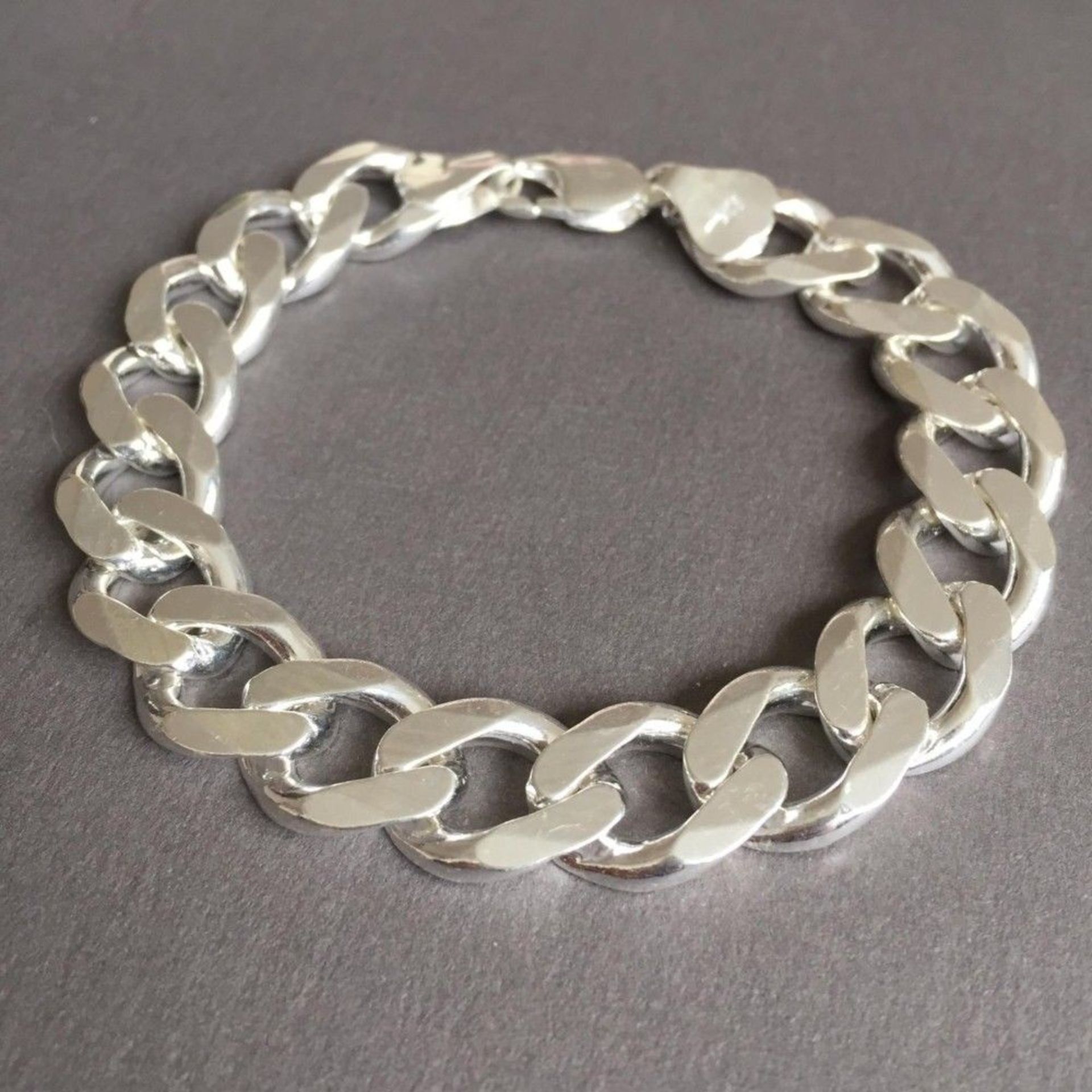 925 Sterling Silver Men's Solid Cuban Curb Link Chain Bracelet 13mm 56GR 9 inch - 23cm - Image 2 of 3