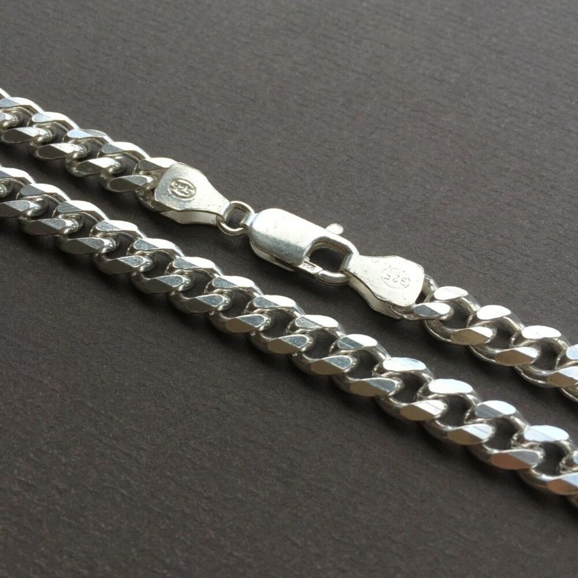 7mm Men's Curb Cuban Link Chain Necklace Pendant 925 Sterling Silver 48 GR 24 inch - 60cm - Image 4 of 7