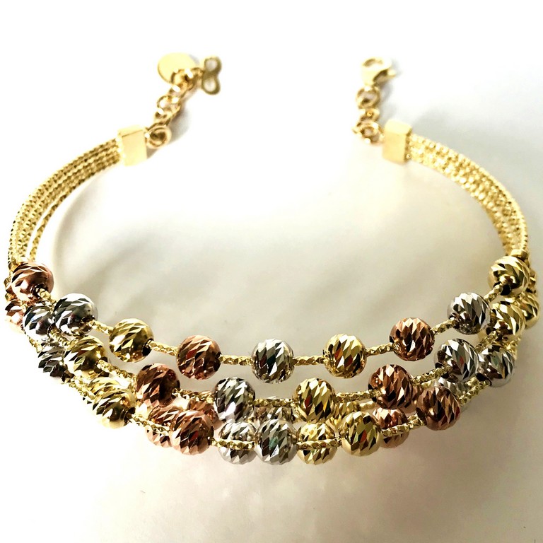 21 cm (8.3 in) Italian Dorica Beads Bracelet. In 14K Tri Colour White Yellow and Rose gold - Image 7 of 8