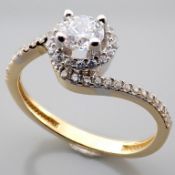 14K Yellow and White Gold Ring - Swarovski Zirconia Solitaire.