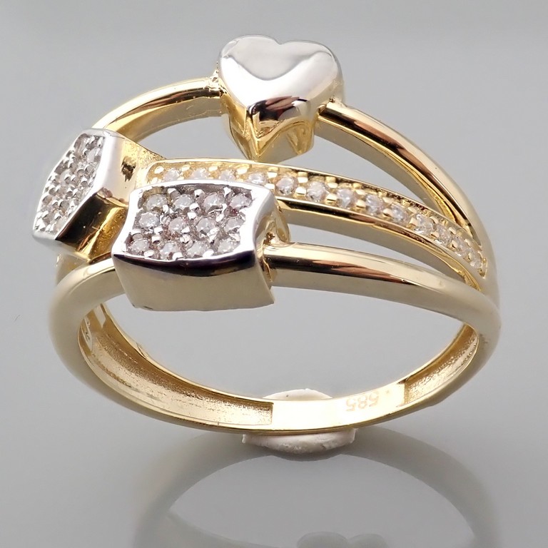 14K Yellow and White Gold Ring - Italian Design Swarovski Zirconia.