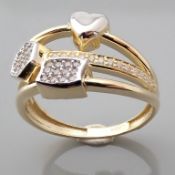 14K Yellow and White Gold Ring - Italian Design Swarovski Zirconia.