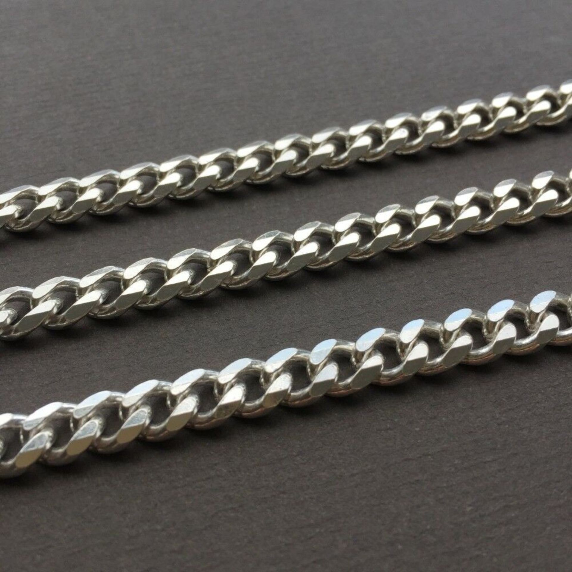 7mm Men's Curb Cuban Link Chain Necklace Pendant 925 Sterling Silver 48 GR 24 inch - 60cm - Image 2 of 7