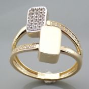 14K Yellow and White Gold Ring - Italian Design Swarovski Zirconia.