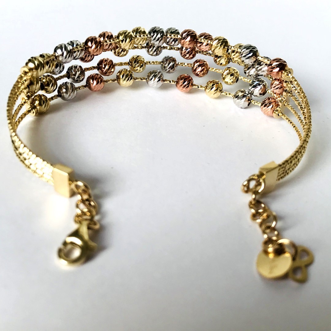 21 cm (8.3 in) Italian Dorica Beads Bracelet. In 14K Tri Colour White Yellow and Rose gold - Image 5 of 8