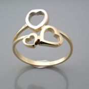 14K Yellow and White Gold Ring - Italian Design Tri Heart .