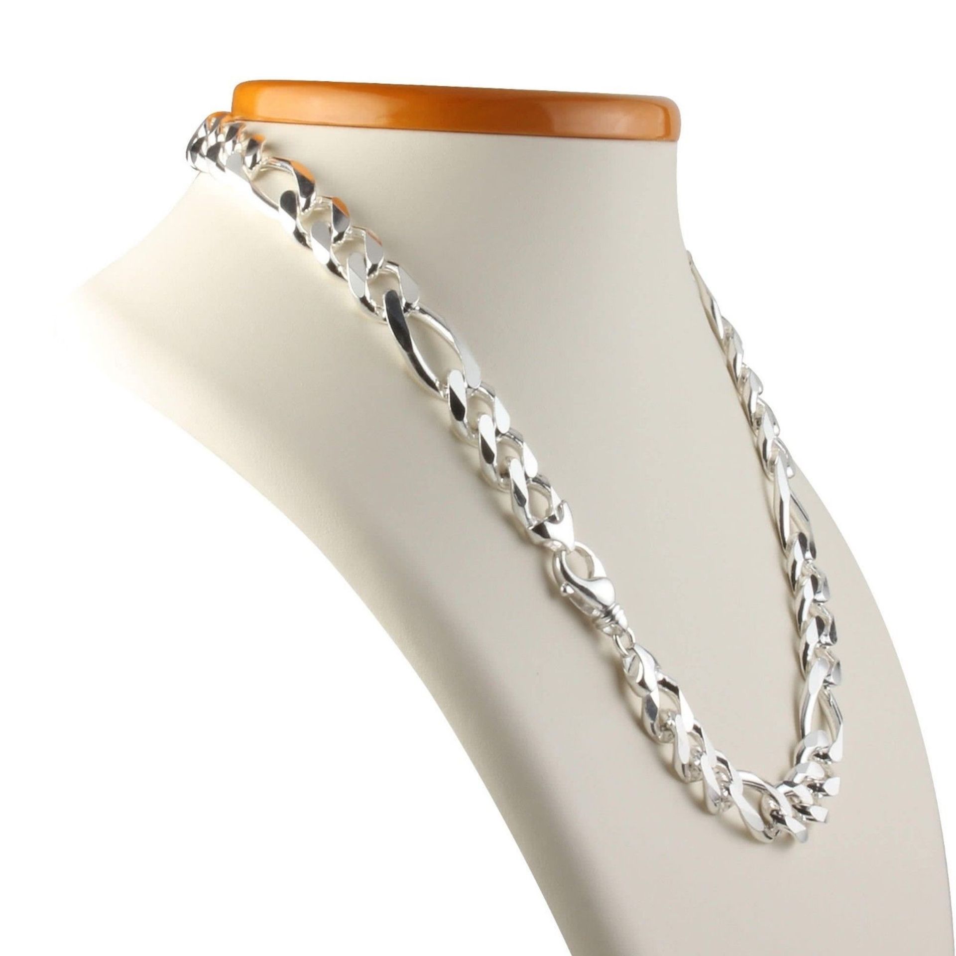 Men's Figaro Hip Hop Chain Necklace Solid 925 Sterling Silver 8mm 65.5 GR 24 inch - 60cm - Image 2 of 2