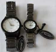 Skone his and hers White Dial Grey Metal Strap