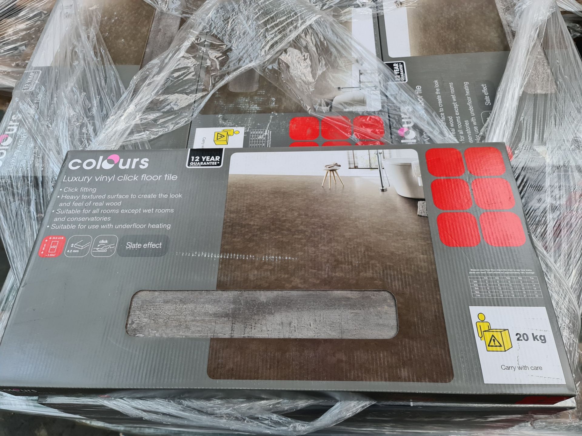 (WG11) Pallet To Contain 21 x New Sealed Packs Of Luxury Vinyl Click Floor Tiles. Slate Effect....