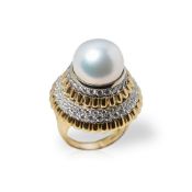 Van Cleef & Arpels 18k Yellow Gold Pearl & Diamond Cocktail Ring