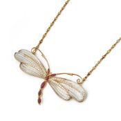 Boucheron 18k Yellow Gold Diamond & Ruby Dragonfly Pendant Necklace