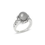 Mauboussin 18ct White Gold Pearl and Diamond Caviar Mon Amour Ring