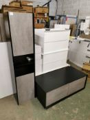 Wall-Hung Soxy 1200mm Concrete & Black Designer Vanity Unit w/matching 1700mm Tallboy Cabinet