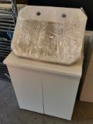 Gloss White Vanity Unit w/solid work surface (AF) + Traditional Savoy Sink