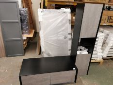 Wall-Hung Soxy 1200mm Concrete & Black Designer Vanity Unit w/matching 1700mm Tallboy Cabinet