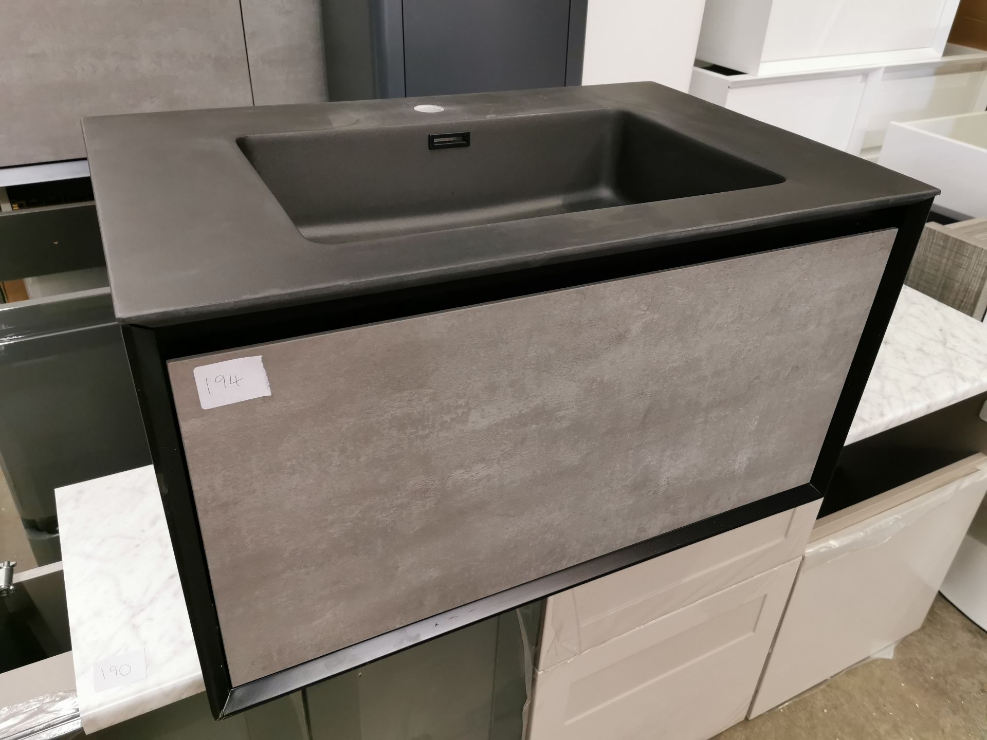 Black & Anthracite One-Drawer Wall Hung Vanity Unit with Matching Washbasin 750 x 480 x 400mm