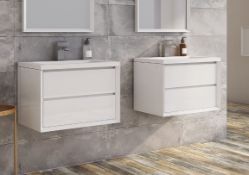 2x 600mm Two-Drawer Wall-Hung Gloss Vanity Units RRP £378