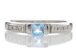 9ct White Gold Blue Topaz and Diamond Ring